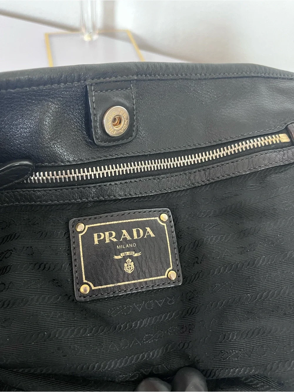 PRADA NYLON AND LEATHER TOTE.